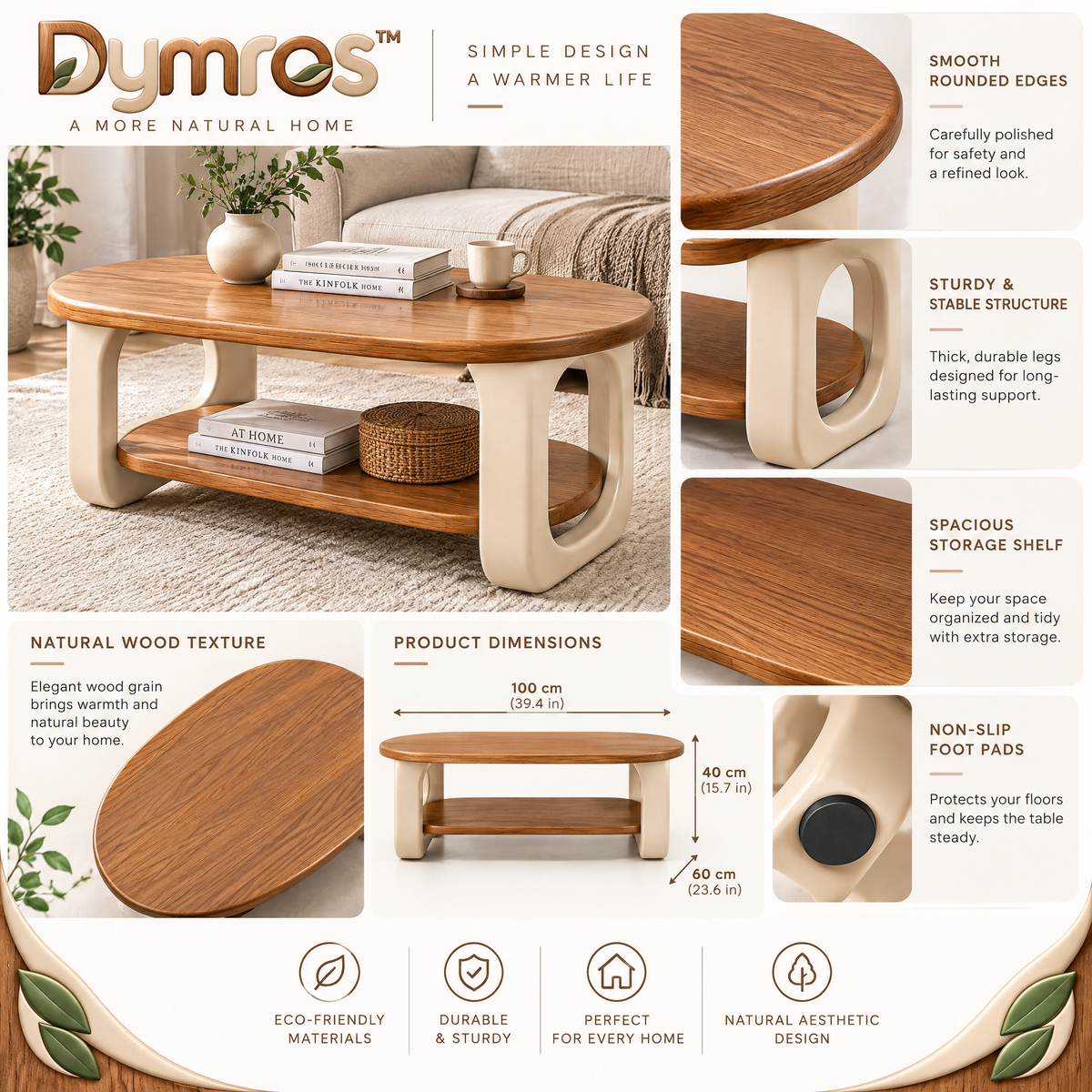 Dymros Oval Wooden Coffee Table — view 4