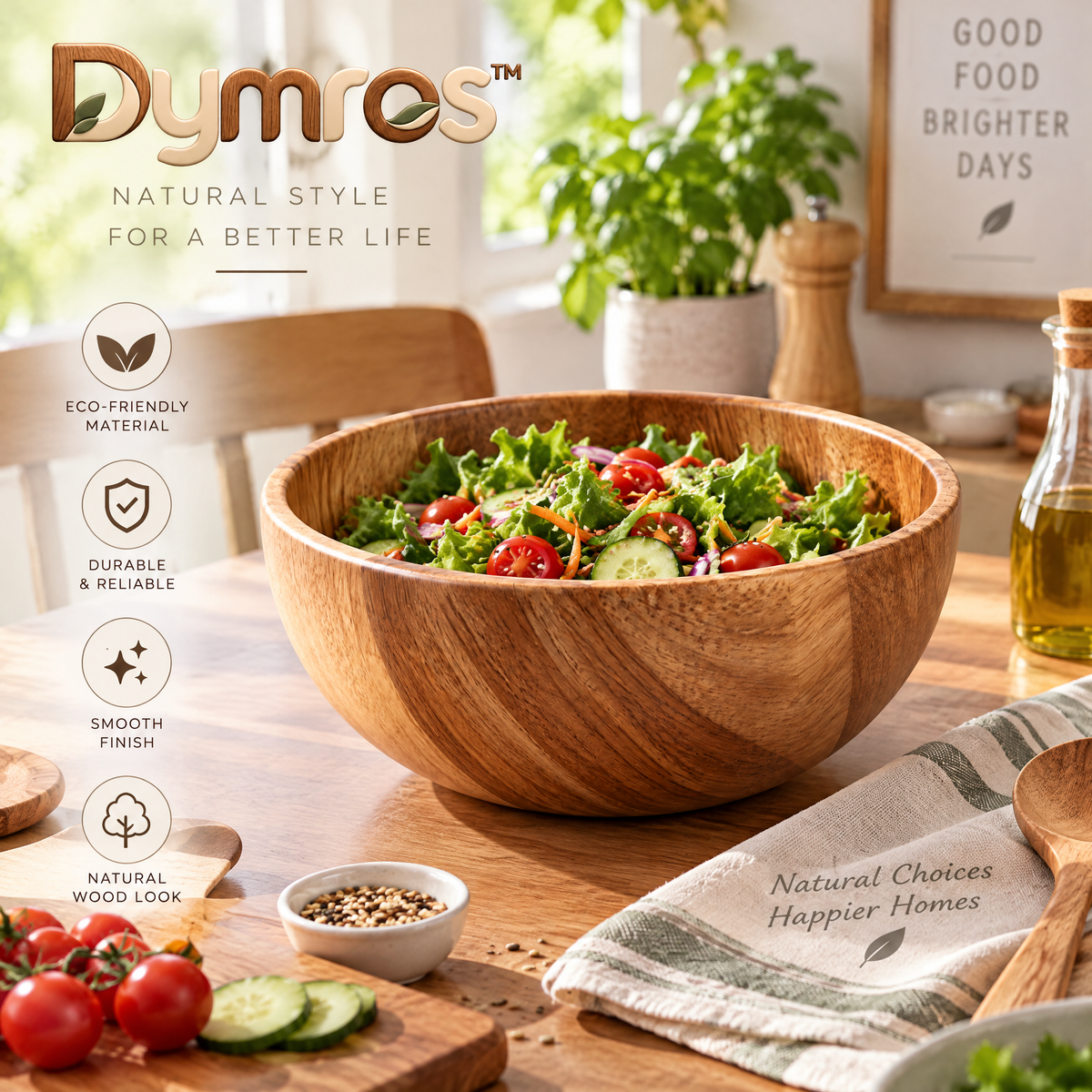 Dymros Natural Wooden Serving Bowl — view 4