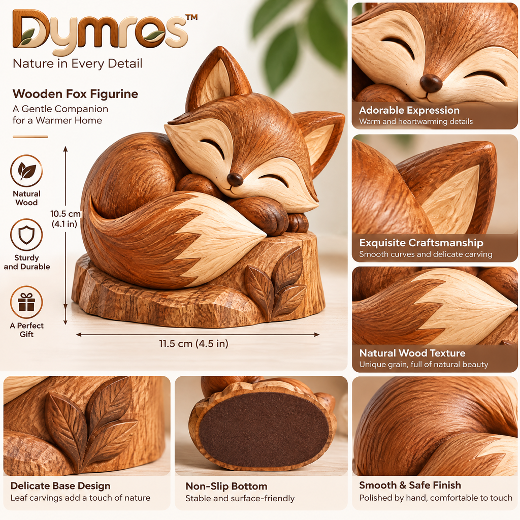 Dymros Sleeping Fox Wooden Figurine — view 3