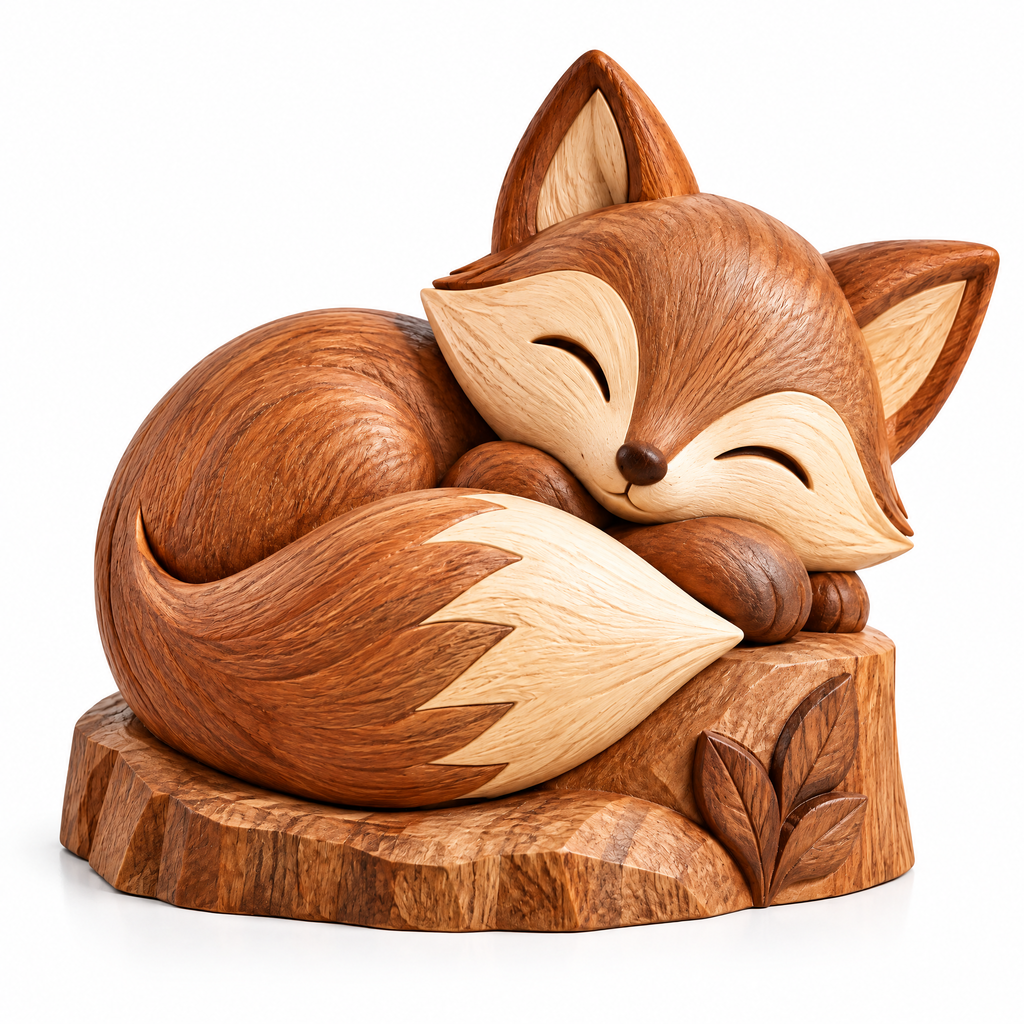 Dymros Sleeping Fox Wooden Figurine — view 4