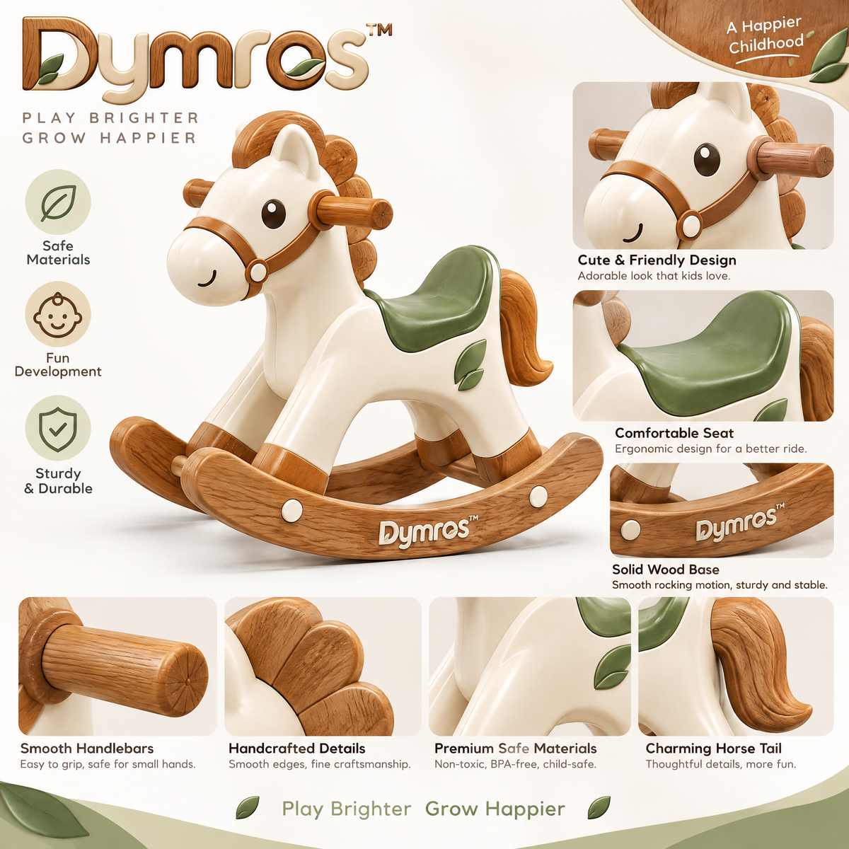 Dymros Wooden Rocking Horse Toy — view 3